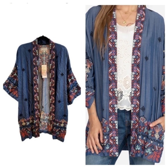 Johnny Was Mareen Heavily Embroidered Chambray Kimono Jacket NWT (Oversized) - Picture 7 of 12